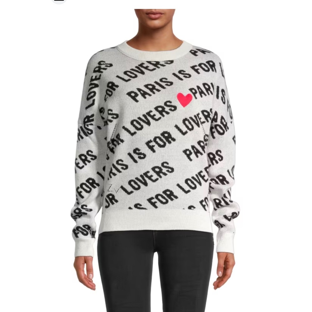 Zadig & Voltaire Paris Is For Lovers Sweater M Knit Red Heart White Black